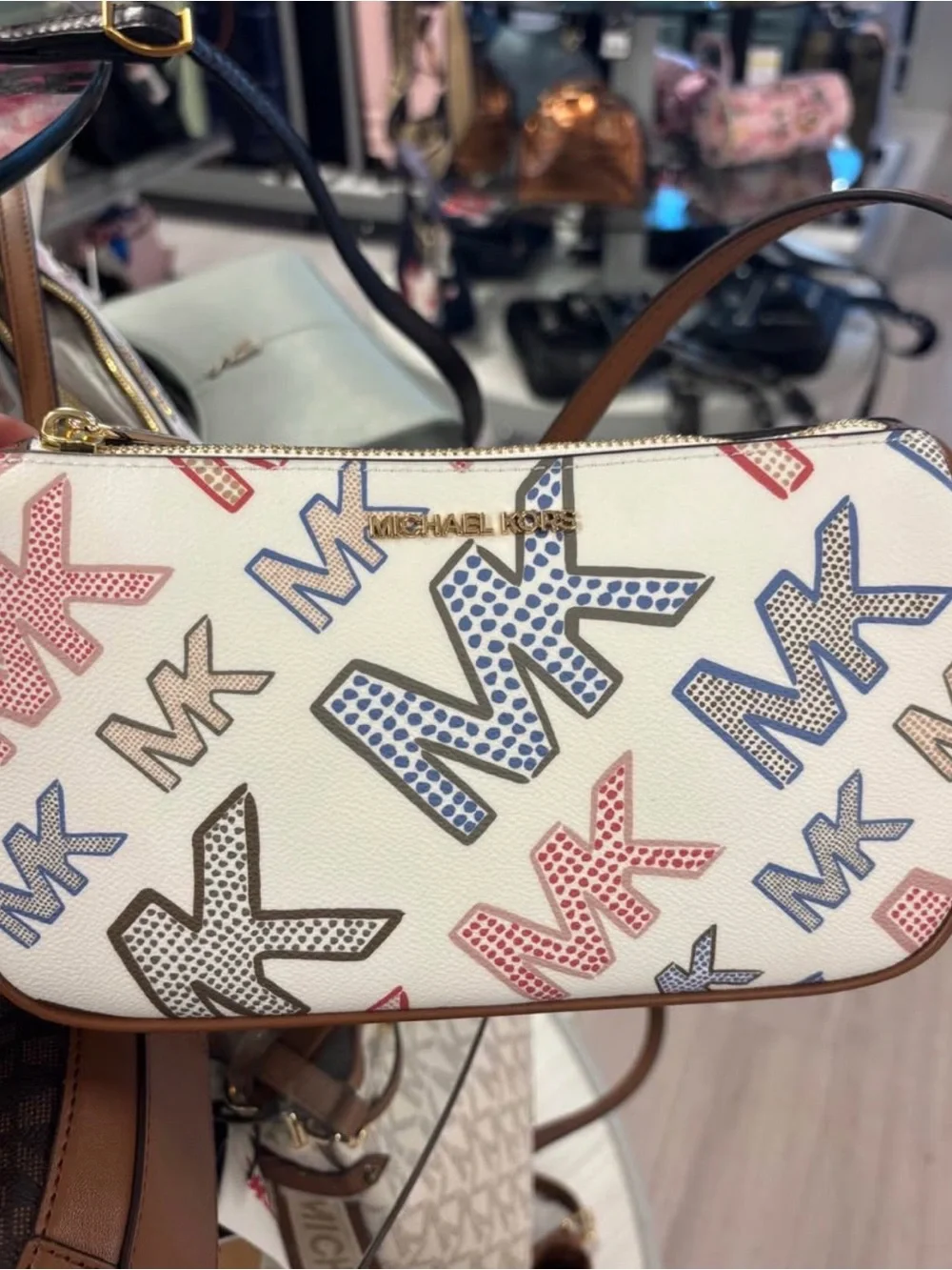Michael Kors White Crossbody Bag with Multicolor MK Print